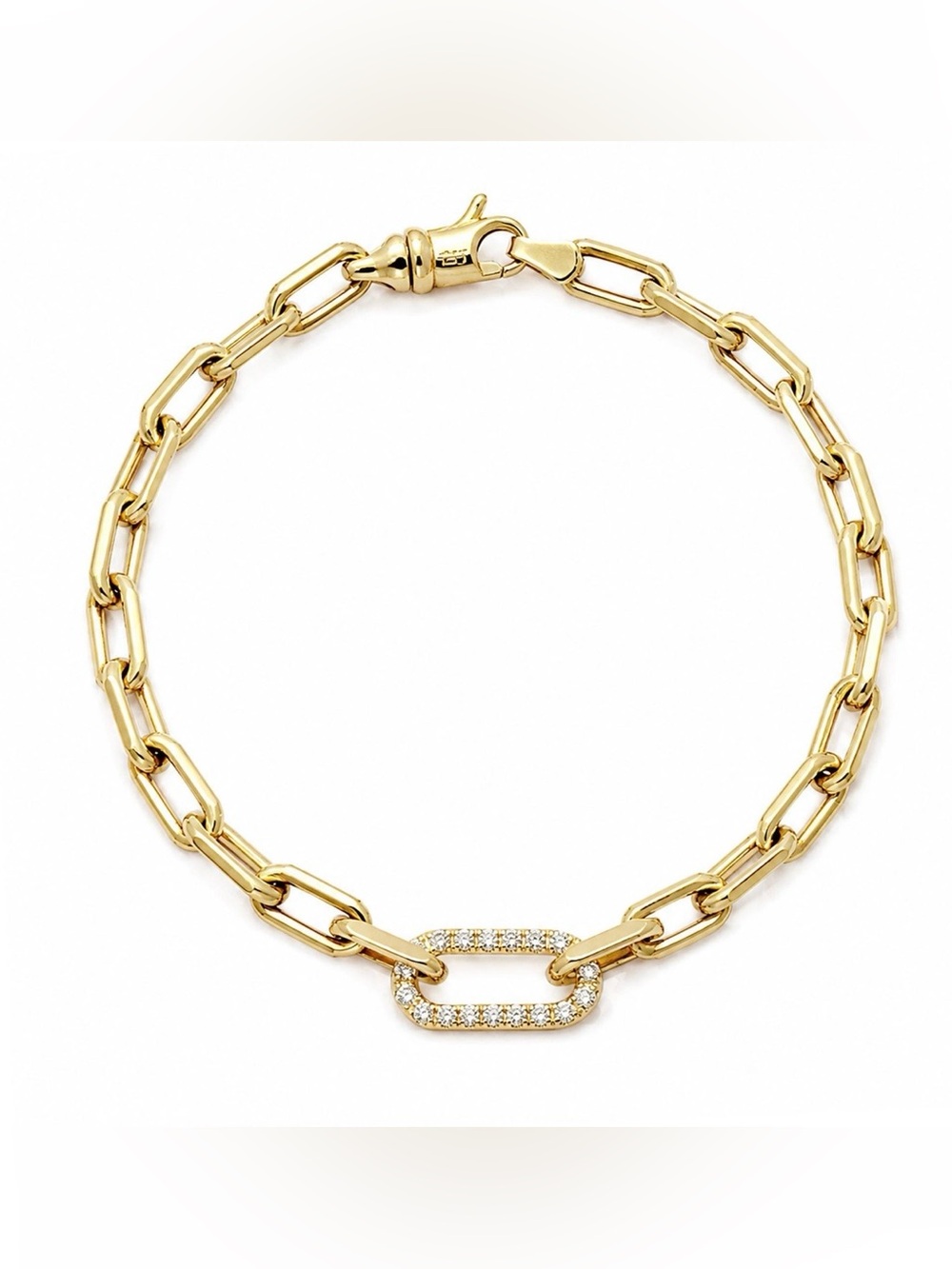 14K Solid Yellow Gold Oval Link Bracelet w/ Diamond Center, Etsy NanaBijou, VGUC